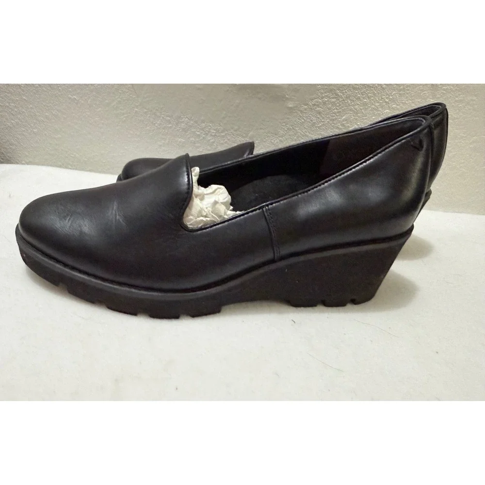Vionic Willa Wedge Loafers Womens 9 Black Water Repellent Leather Lug